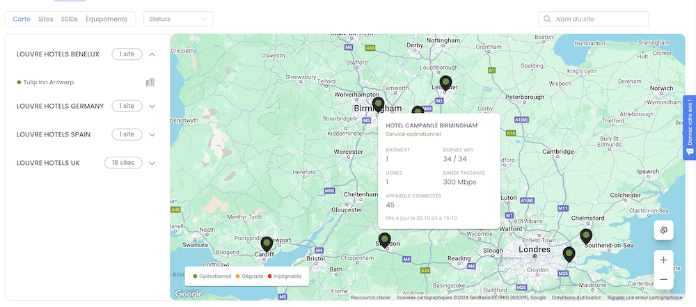 Dashboard Wifirst Center Louvre Hotels UK