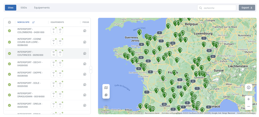 Carte de déploiement des magasins Intersport par Wifirst